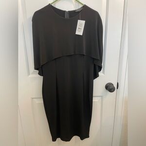 Elegant Black Cape-Sleeve Dress